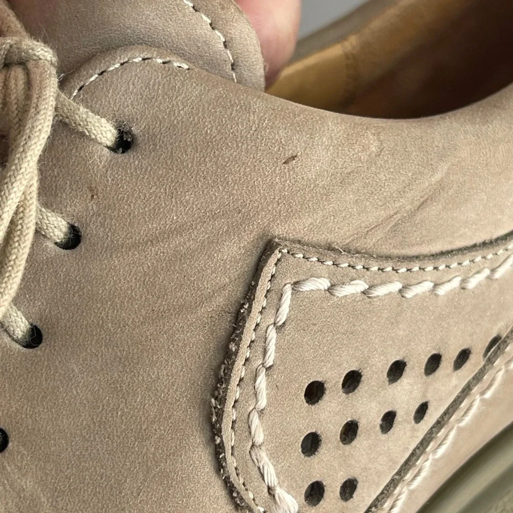 MANZ Shoes UK 7.5 G Beige Tan‎ Suede Perforated Lace Up Comfort Oxford Germany
